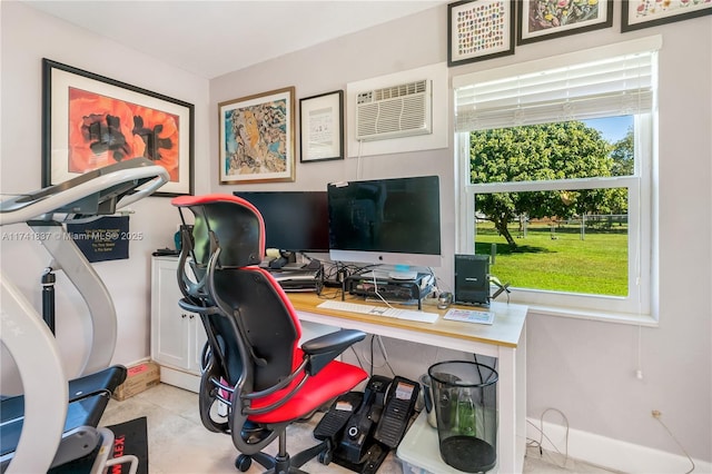 office area with an AC wall unit