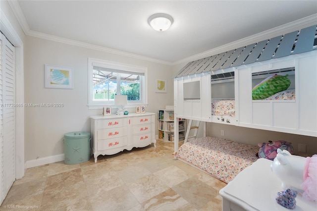 bedroom with crown molding