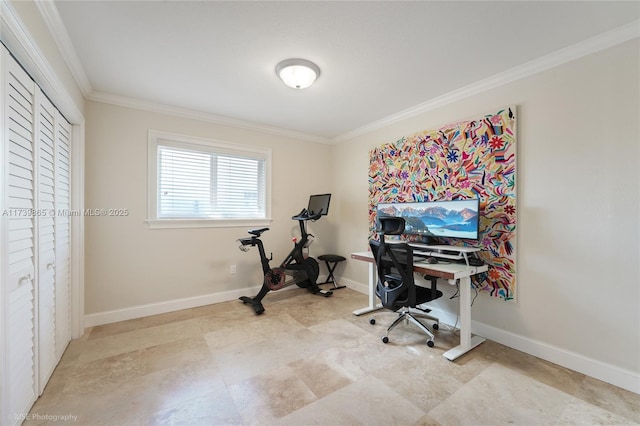 home office featuring ornamental molding