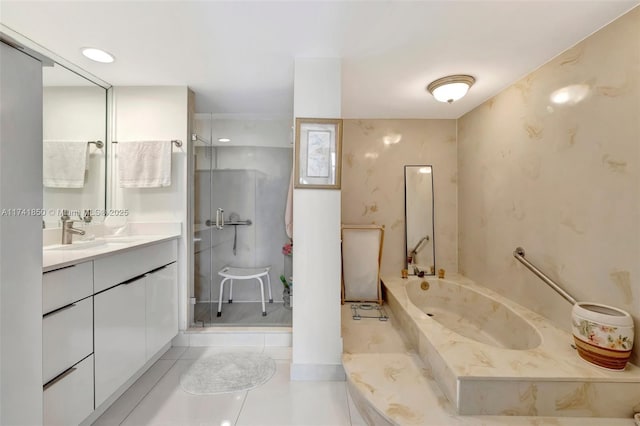 1833 S Ocean Dr Unit 1612, Hallandale Beach, FL 33009 - full bathroom with tile patterned floors, a stall shower, a bath, and vanity