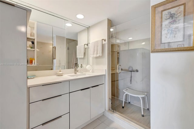 1833 S Ocean Dr Unit 1612, Hallandale Beach, FL 33009 - bathroom with tile patterned floors, a shower stall, and vanity