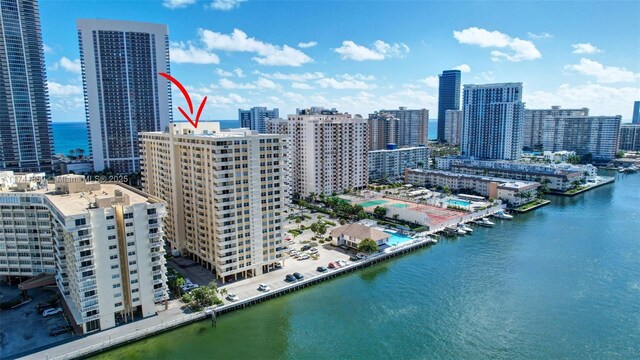 1833 S Ocean Dr Unit 1612, Hallandale Beach, FL 33009 - drone / aerial view featuring a water view and a city view