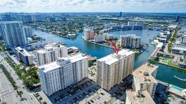 1833 S Ocean Dr Unit 1612, Hallandale Beach, FL 33009 - birds eye view of property with a city view and a water view