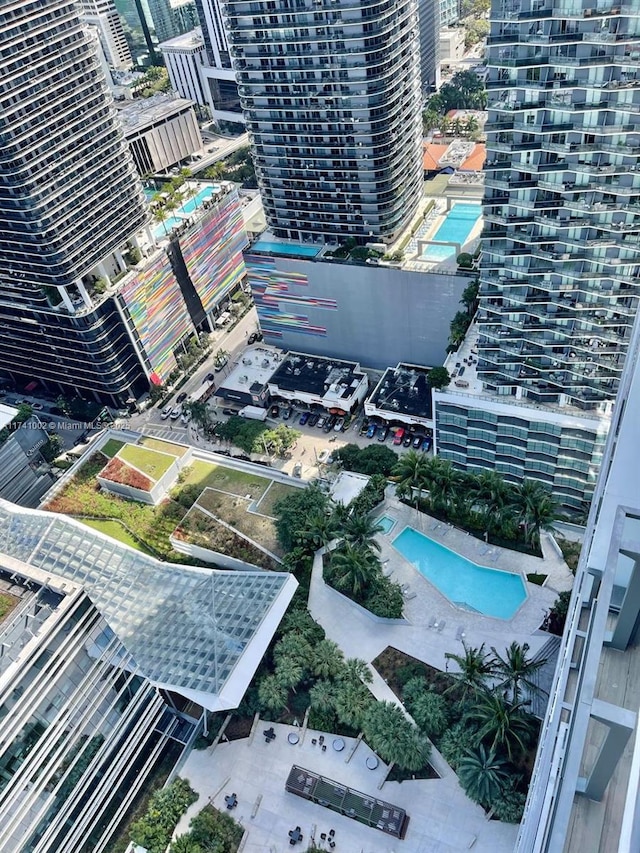 aerial view featuring a city view