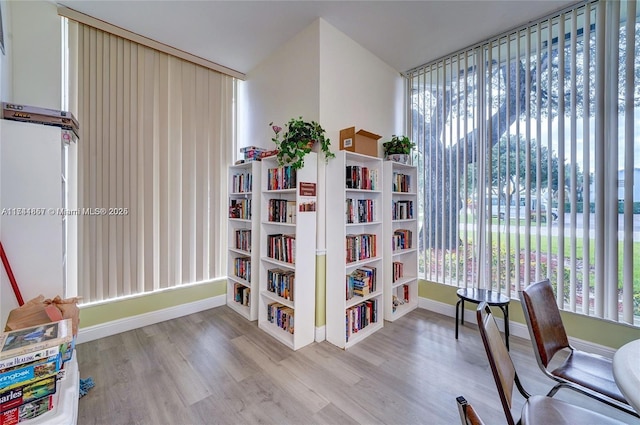 sitting room with light hardwood / wood-style flooring