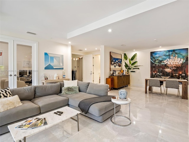 living room with french doors