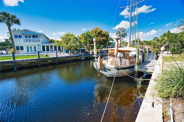 dock area featuring a water view