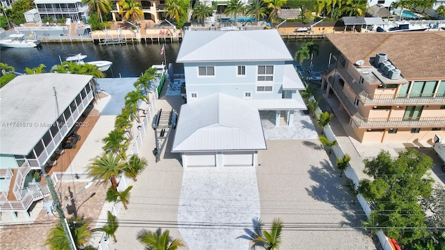 aerial view featuring a water view