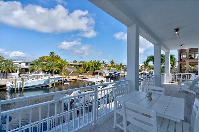 exterior space with a water view