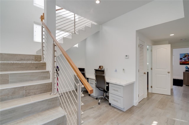 home office featuring light hardwood / wood-style flooring