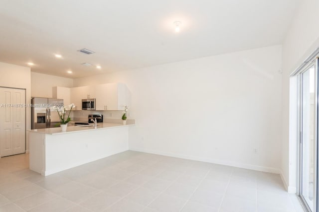 kitchen with white cabinetry, appliances with stainless steel finishes, and kitchen peninsula