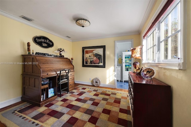 misc room featuring crown molding and dark hardwood / wood-style flooring