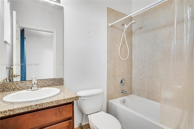 bathroom featuring vanity, toilet, and shower / bath combo with shower curtain