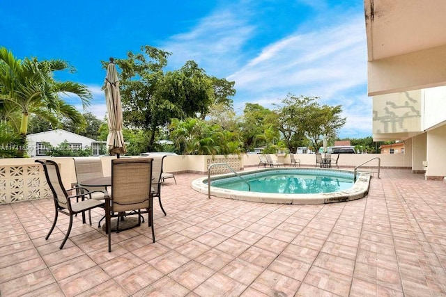 view of pool featuring a patio