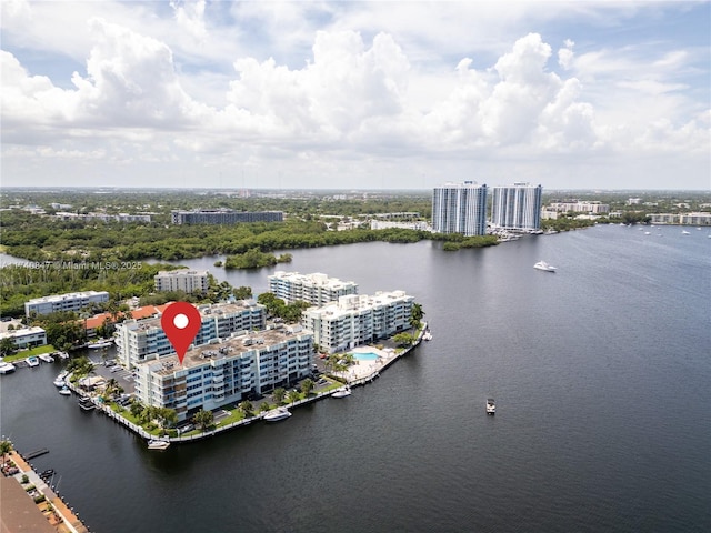 drone / aerial view featuring a water view