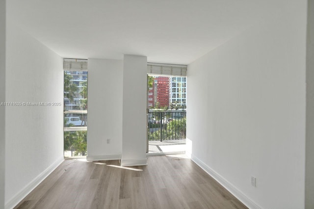 unfurnished room with light hardwood / wood-style flooring and a wall of windows