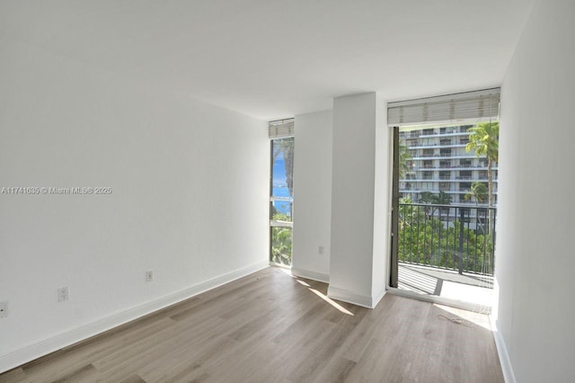 spare room with floor to ceiling windows and light hardwood / wood-style floors