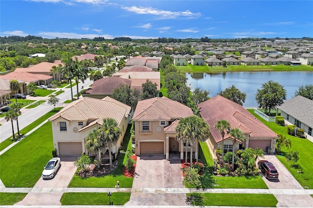 aerial view with a water view