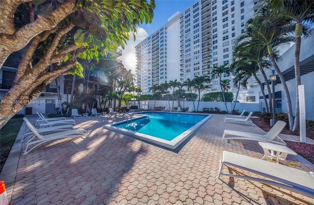 view of pool featuring a patio
