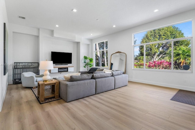 living room with light hardwood / wood-style floors