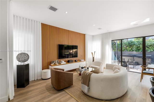 living room with light wood-type flooring