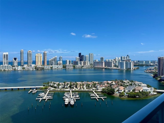 property view of water with a city view