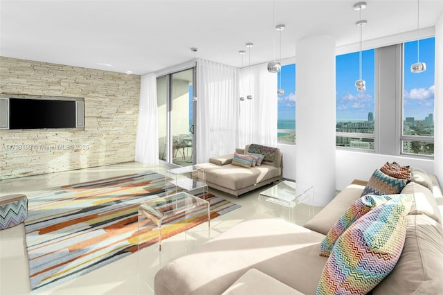 living room featuring a wealth of natural light