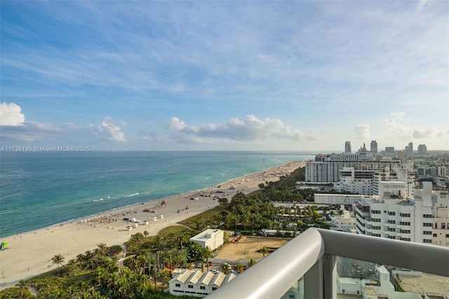 property view of water featuring a view of the beach