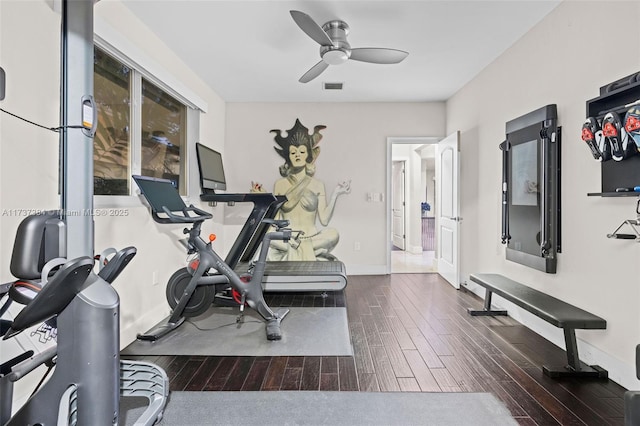 exercise area with ceiling fan