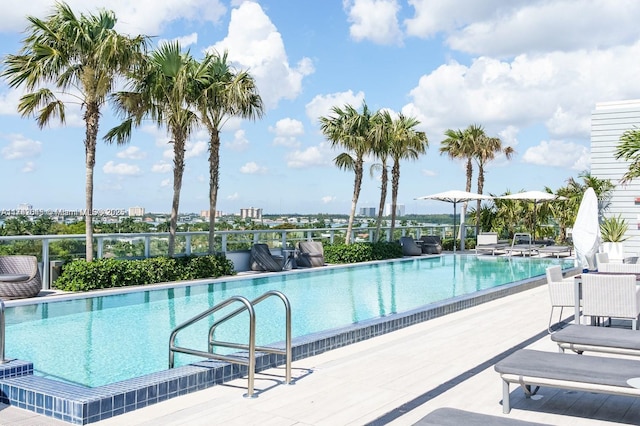 view of pool featuring a patio