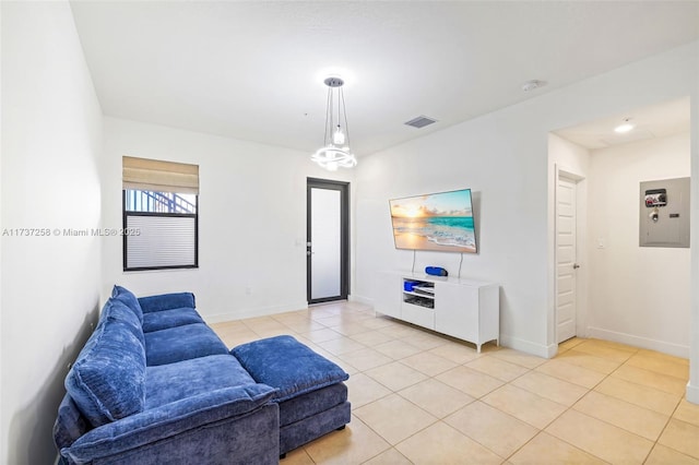 living room with light tile patterned floors