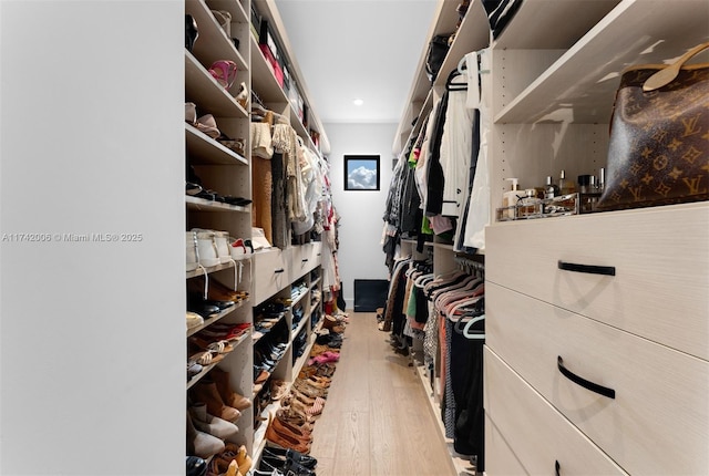 walk in closet featuring light wood-type flooring