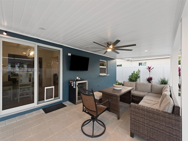 view of patio with ceiling fan and an outdoor hangout area