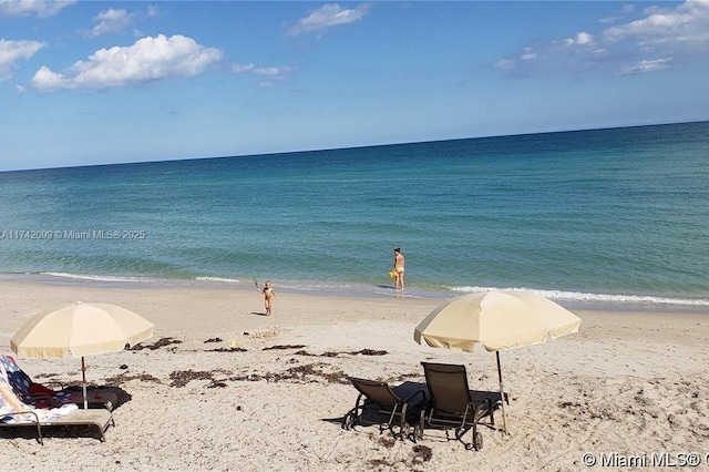 view of water feature featuring a view of the beach