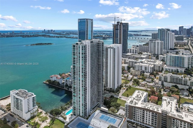 bird's eye view featuring a water view