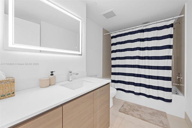 460 NE 28th St Unit 1404, Miami, FL 33137 - bathroom featuring tile patterned floors, shower / bath combo with shower curtain, toilet, and vanity