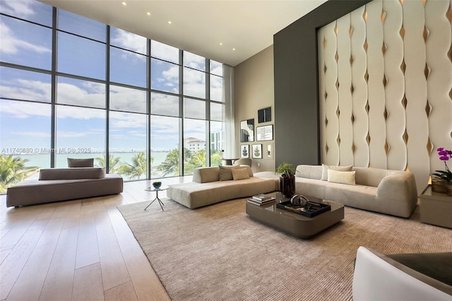 460 NE 28th St Unit 1404, Miami, FL 33137 - building lobby featuring a high ceiling, expansive windows, and a water view
