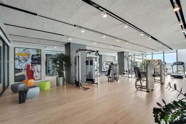 460 NE 28th St Unit 1404, Miami, FL 33137 - gym featuring wood finished floors and expansive windows