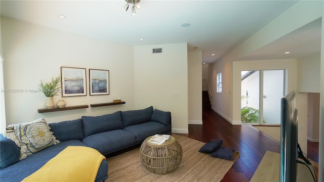 691 Ridgewood Rd, Key Biscayne, FL 33149 - living room with recessed lighting, baseboards, hardwood / wood-style flooring, and visible vents