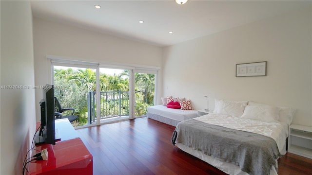 691 Ridgewood Rd, Key Biscayne, FL 33149 - bedroom with access to outside, recessed lighting, multiple windows, and hardwood / wood-style floors