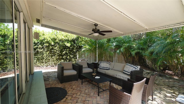 691 Ridgewood Rd, Key Biscayne, FL 33149 - view of patio / terrace with a fenced backyard, ceiling fan, and outdoor lounge area