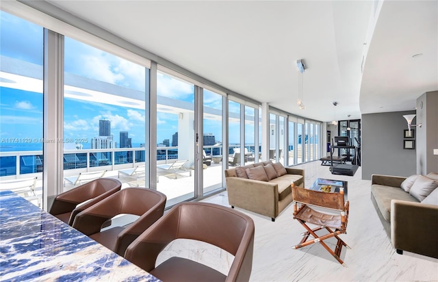 living room featuring expansive windows