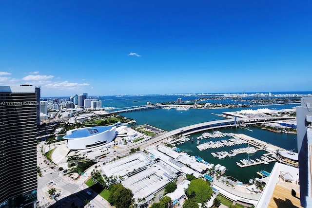 aerial view with a water view