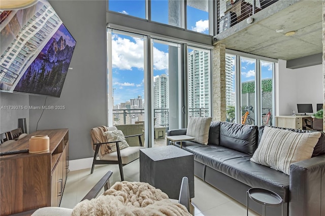 living room featuring light tile patterned floors