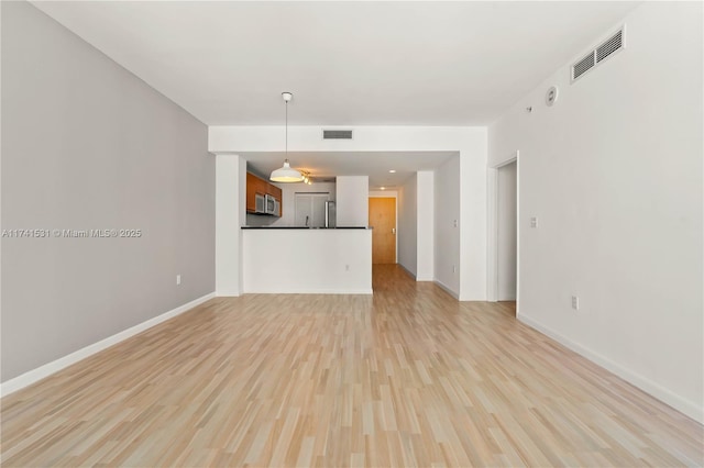 unfurnished living room featuring light wood-type flooring