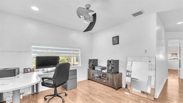 office space featuring light wood-type flooring