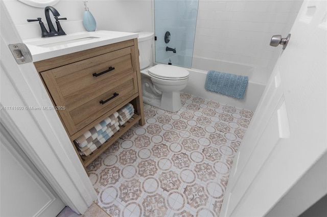 full bathroom with vanity, shower / tub combination, tile patterned floors, and toilet