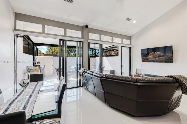 living room with light tile patterned floors