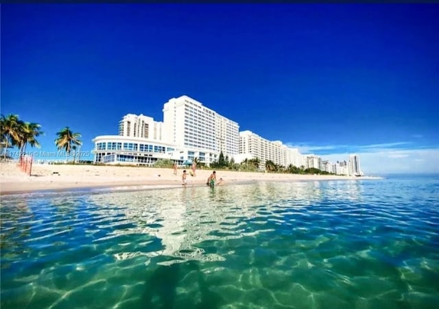 view of water feature featuring a beach view