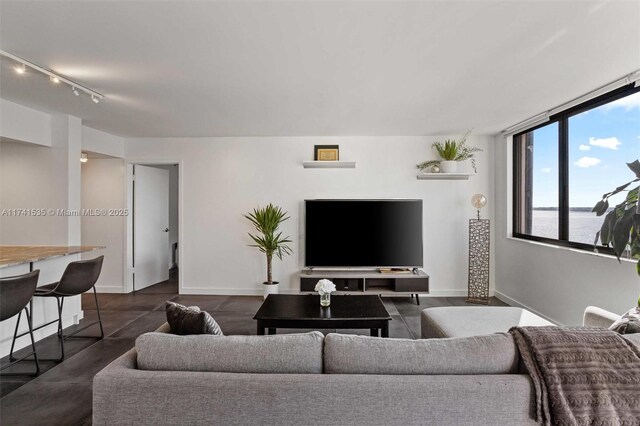 540 Brickell Key Dr Unit 1519, Miami, FL 33131 - living room featuring rail lighting and baseboards